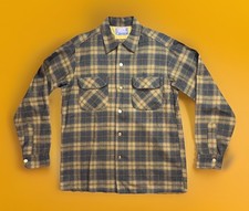 Vintage 60's-70s Pendleton Board Shirt Mens M Flannel Plaid Wool Loop Collar
