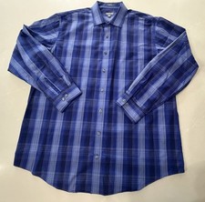 Kenneth Cole Reaction Regular Fit Plaid Button-Up Shirt Blue 17, 34-35