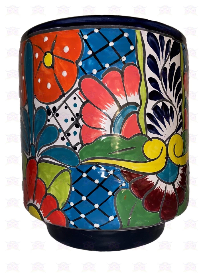 XOOCH MEXICO Talavera Blumentopf CAMPECHE ZYLINDER dunkelblau Gross Kunsthandw. - Bild 3 von 4