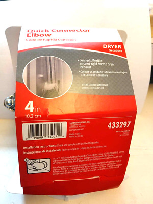 Lambro 4 INCH PLASTIC DRYER ELBOW WITH CLAMP , QUICK FIT EXHAUST 4'' ELBOW 433297