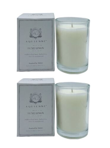 Pair (2) Aquiesse LUXE LINEN Soy Wax Candle - 6.5 oz - NIB - 45 hours