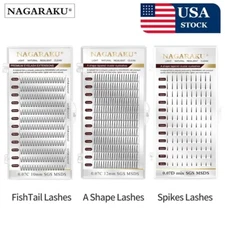 NAGARAKU A/M DIY Spikes Wispy Eyelash Extension Individual A Shape Fish Tail US