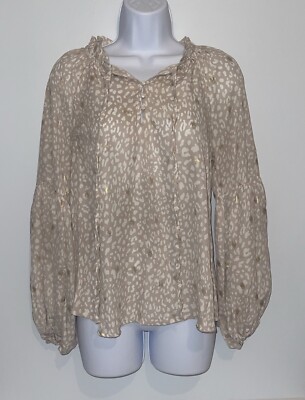 Women s Blu Pepper Top  Size Small  Leopard Print Puff Sleeve Fall Blouse 