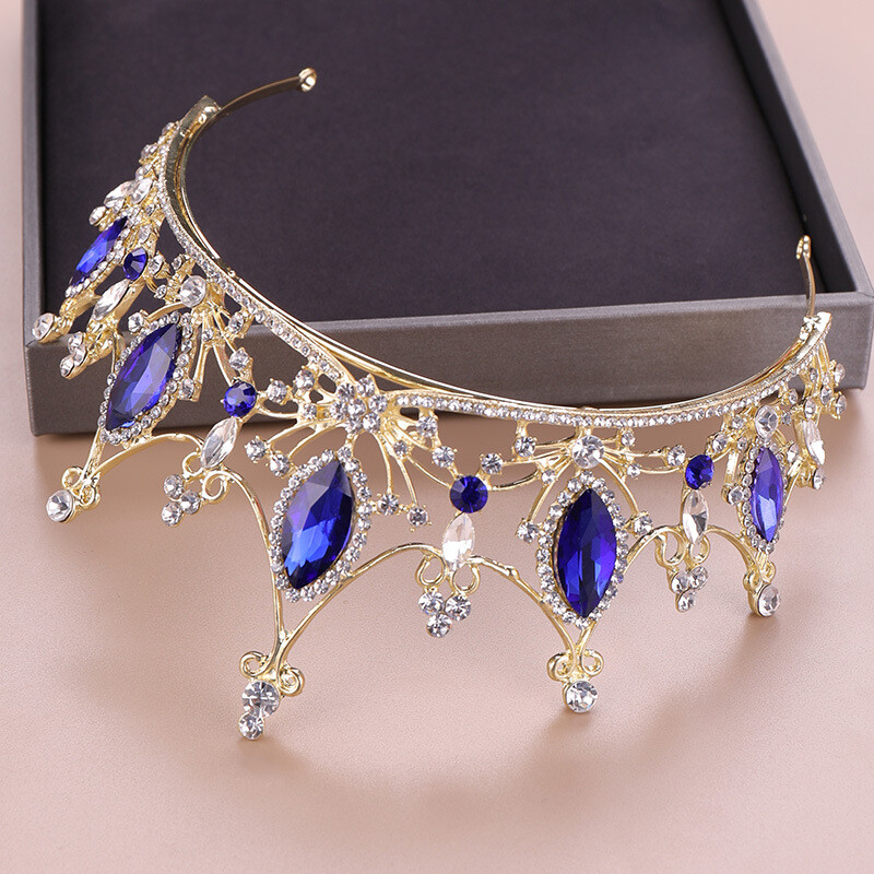 7.5cm Tall Blue Crystal Wedding Queen Princess Prom Tiara