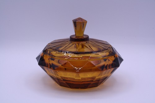 Viking Diamond Point Candy Dish w/lid Amber 7.5” Mint Vintage MCM - Picture 3 of 14