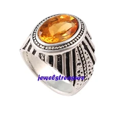 Natural Citrine Gemstone with 925 Sterling Silver Ring for Men's #4923