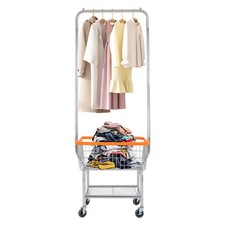 Rolling Laundry Cart Laundry Cart with Hanging Rod Large Capacity Clothes Cart