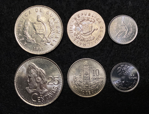Guatemala 3 Coins Set 5, 10, 25 Centavos UNC World Coins