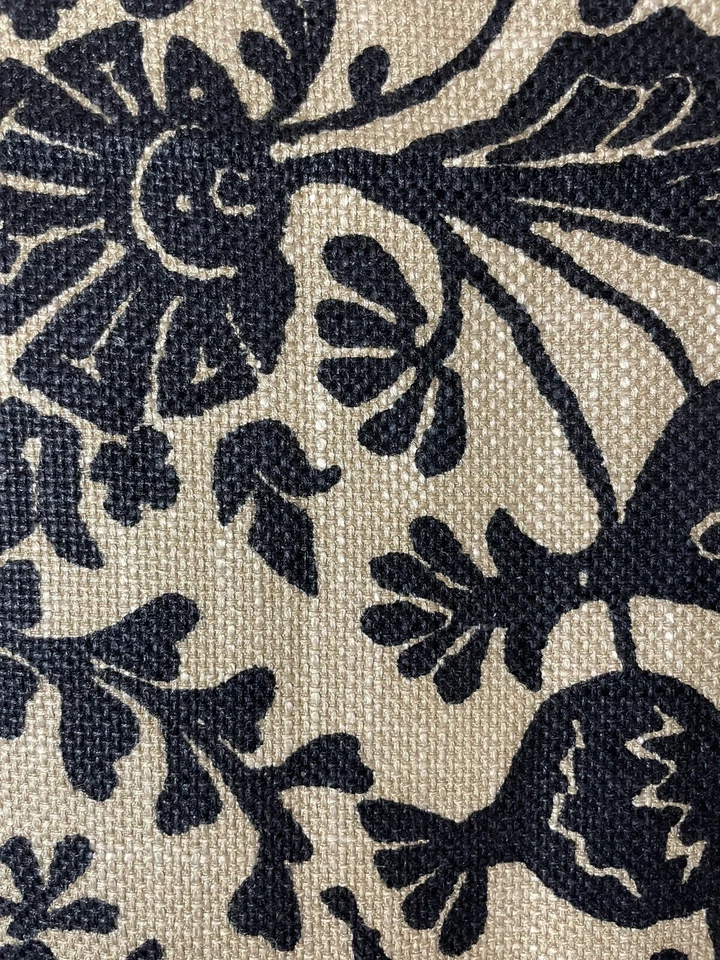 GP & J Baker Lee Jofa Giant Scroll Fabric Rayon/Ramie Black & Tan Jute 26” Sq - Image 3 of 4