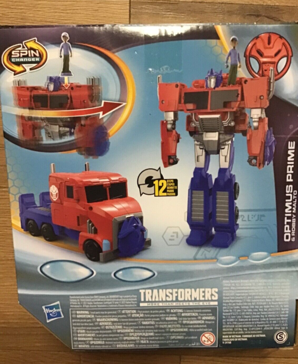 TRANSFORMERS EARTHSPARK SPIN CHANGER OPTIMUS PRIME & ROBBY MALTO