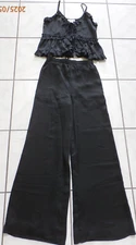 House of Harlow 1960 Ruffle Cropped Top Wide Leg Pants Set black Size XS H68