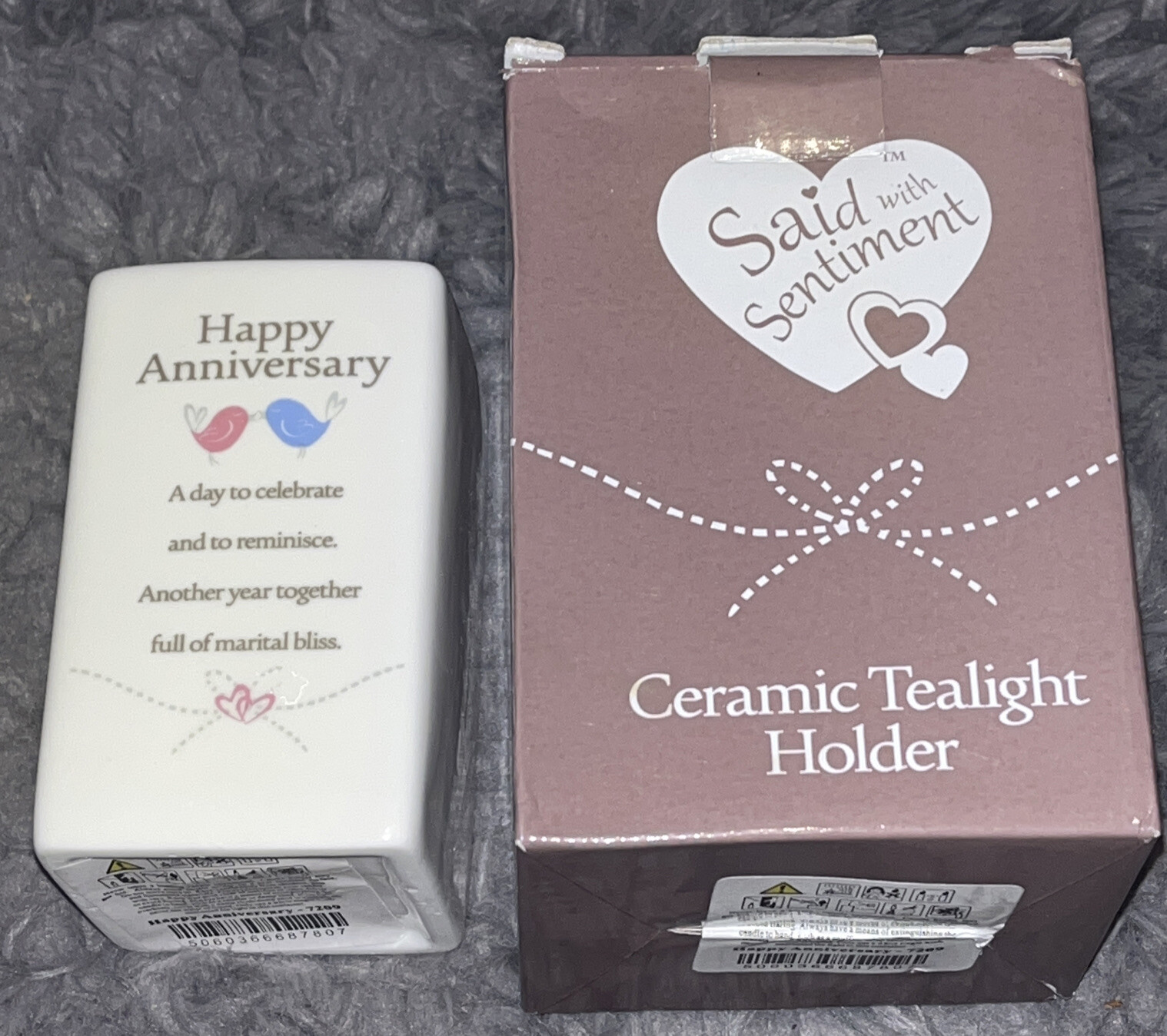 Said with Sentiment 7209 Square Ceramic Tealight Holder Happy Anniversary