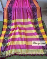 Pink Soft Khadi Cotton Bengal Handloom Saree casual wear handwoven