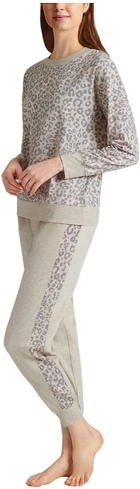 Splendid Cheetah Leopard Print Oatmeal Jogger Pajama Set Top XXL Bottom XL