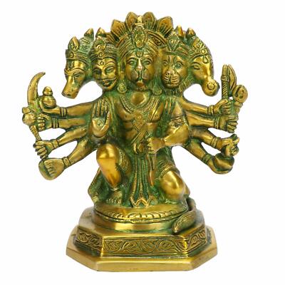Messing Hindu Gott Panchmukhi (Fünf Seitig) Sankat Mochan Hanuman Idol Statue