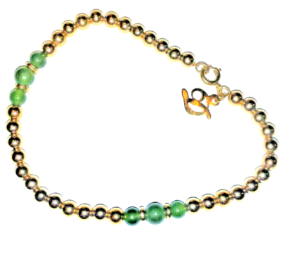 Danecraft Jade Bracelet Gold Fill Bead Green Logo Clasp Asian