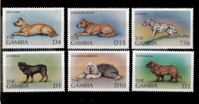 ROTTWEILER Gt DANE DALMATINER HUND BRIEFMARKE Set x 6 The Gambia ''Mint'' 1997