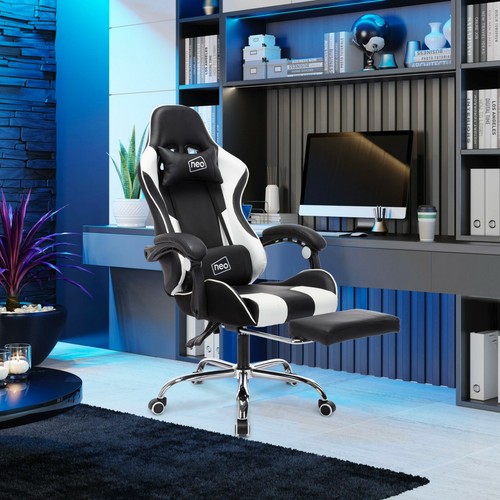 Neo Leather Gaming Racing Chair Office Executive Recliner With Leg Rest