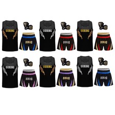 Kids Boys Sequin Applique Boxing Uniform Vest MMA Kickboxing Shorts Gloves Sets