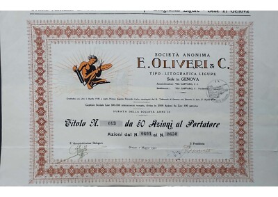 1930 * HISTORIC AND RARE LITHOGRAPHY ACTION OLIVERI DI GENOA IN VIA CAFFARO
