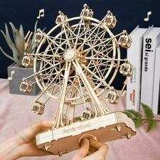 ROKR 3D Wooden Puzzles Ferris Wheel Music Box Model to Build Building Kit Gifts