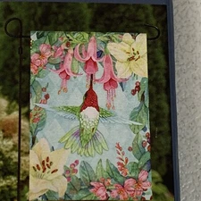Hummingbird Garden Flag NEW In Package 12x18 Double Sided Yard Decoration