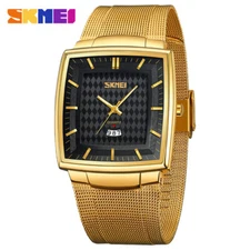 SKMEI Men's Quartz  Luxury Watch Stainless Steel Rectangle Dial Date Wristwach