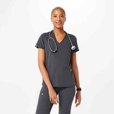 FIGS V-neck Casma Three-Pocket Scrub Top Women's Stretch Classic Charcoal Gray S
