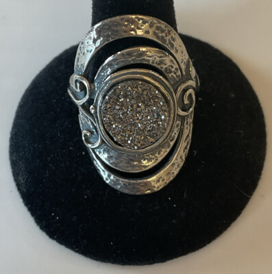 PZ Israel Sterling Silver 925 Smokey Gray Dunzy Hammered Ring