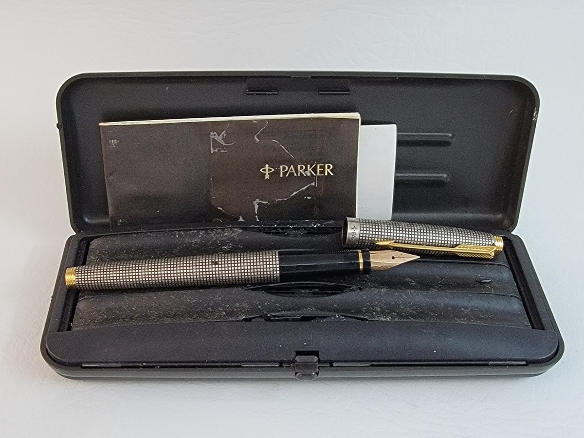 Vintage Parker 75 Cisele Sterling Silver Fountain Pen 14k France w