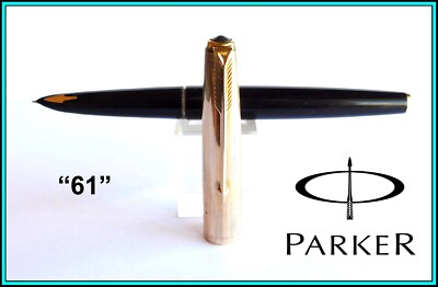 PARKER 61 Fountain Pen BLACK 12k GF CAP w/Capillary System 1960's