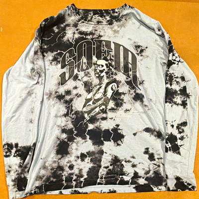Sophia Women s M Black Blue Tie-Dye Logo Graphic Crew Neck Long Sleeve T-Shirt