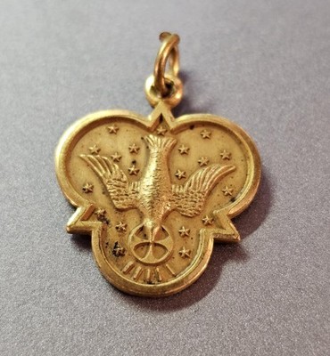 Goldtone The Holy Trinity Dove Confirmation Medal /Pendant /Charm small- B23