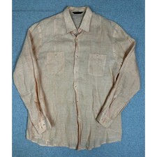 Camisa Perry Ellis de Lino con Botones para Hombres XL Melocotón LS Pintuck Camisa Manga Larga