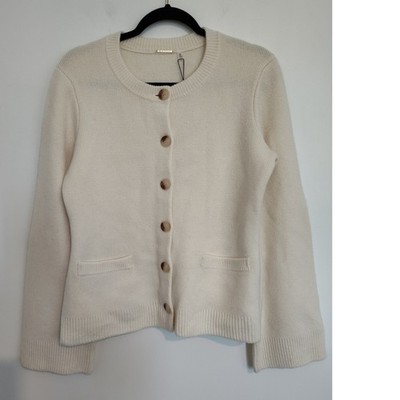Elie Tahari Womens 100% Cashmere Button Front Cardigan Sweater Cream Ivory M