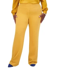 Kasper Seamed-Waist Pull-On Pants Women's XL Gold Signature Solid Elastic Waist