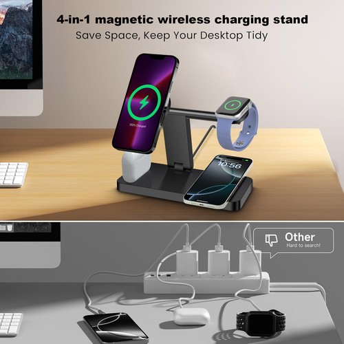 4in1 Wireless Charger Dock Charging Station For Apple Watch Air Pods iPhone 16 - Picture 8 of 12