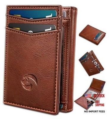 Trifold Leather Wallet for Men,with Cash Pocket 2 ID Window 14 Brick Brown095