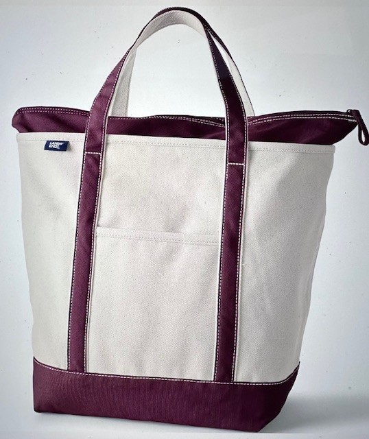 Land's End Canvas ZIP top Tote Bag LARGE Burgundy Natural 9