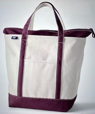 Land's End Canvas ZIP top Tote Bag LARGE Burgundy Natural 9