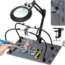 KUVRS Helping Hands Soldering Station, 10X Magnifying Glass with Light and St...