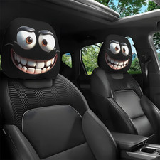 2pcs Cartoon Car Headrest Cover Funny Big Eye Seat Protector Travel Decor