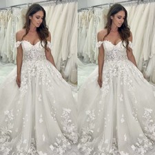 Gorgeous Wedding Dresses Off The Shoulder Flower Appliques Tulle Bridal Gowns