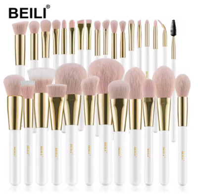 BEILI White Gold Makeup Brushes Professional Foundation Powder Eyeshadow Brushes