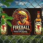 Vintage "Fireball Whiskey" Metal Tin Signs- 8"x12" Rustic Wall Art with Booming
