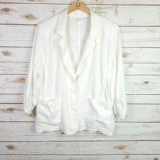 Chicos Linen Blend Blazer Jacket Women Large White Ruched Sleeve Preppy Coastal