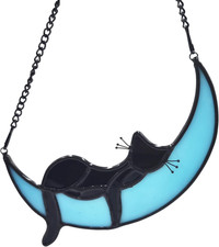 Sleeping Cat on Moon Stained Glass Loss of Cat Memorial Gift for Cat Lovers,Hand