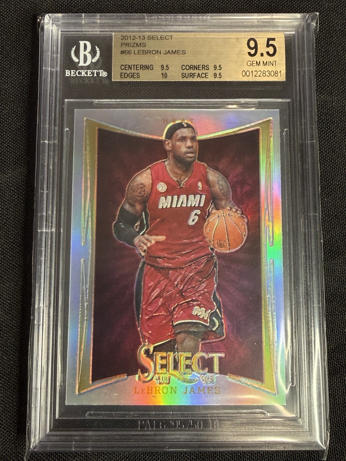 LEBRON JAMES BGS 9.5 2012-13 PANINI SELECT #66 SILVER PRIZM HEAT TRUE GEM MINT +