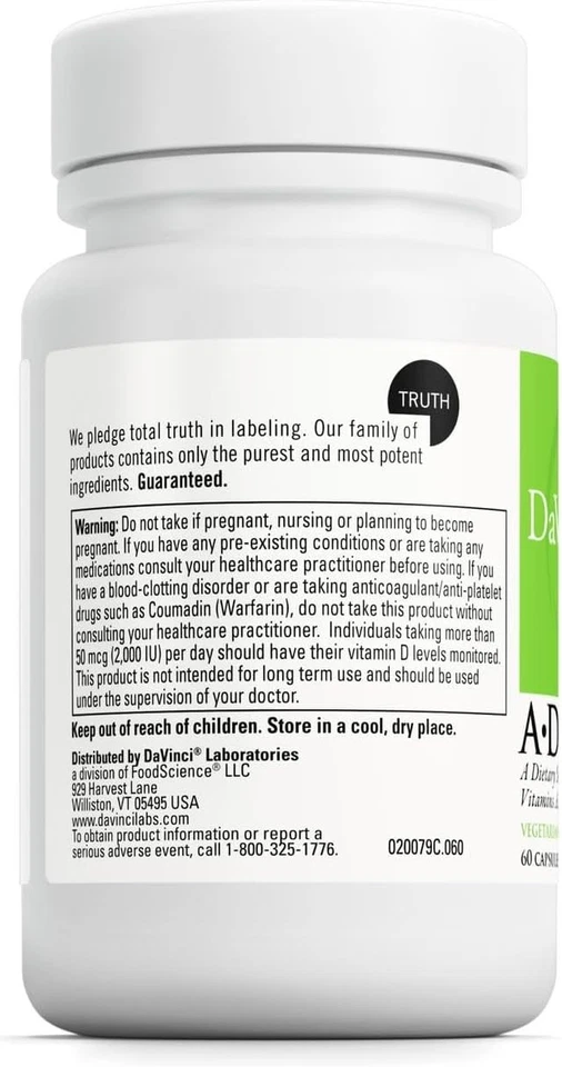 DAVINCI Labs ADK - Ayuda a apoyar huesos, corazón e inmunología 60 unidades (paquete de 1)  Foto 3 de 4