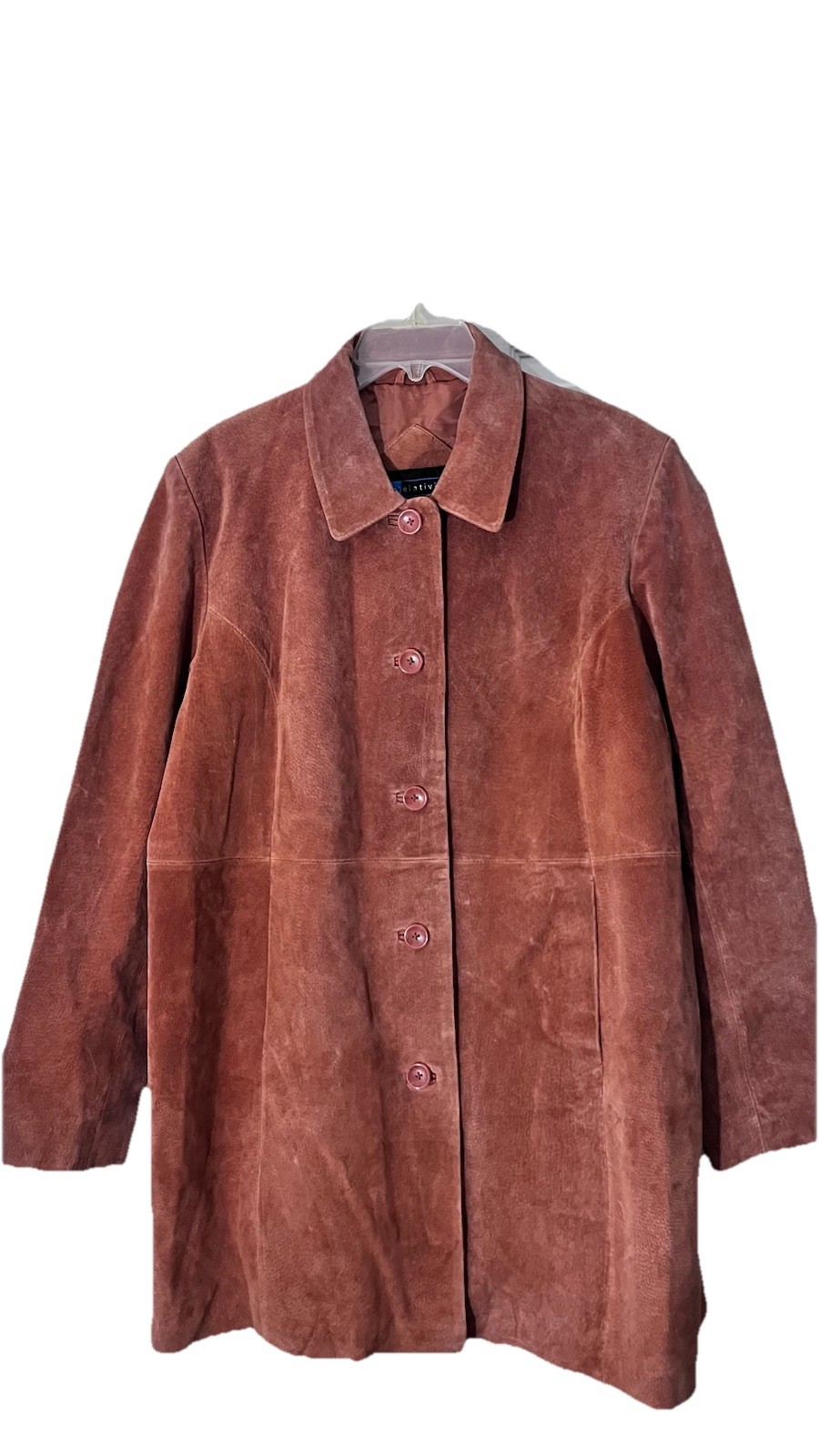 Relativity Orange Suede Button Collared Mid-Lengt… - image 1